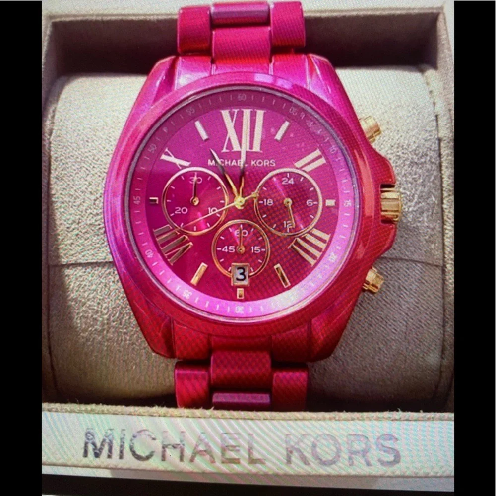 Michael Kors Hot Pink and Rose Gold Chronograph Watch - Picture 5 of 5
